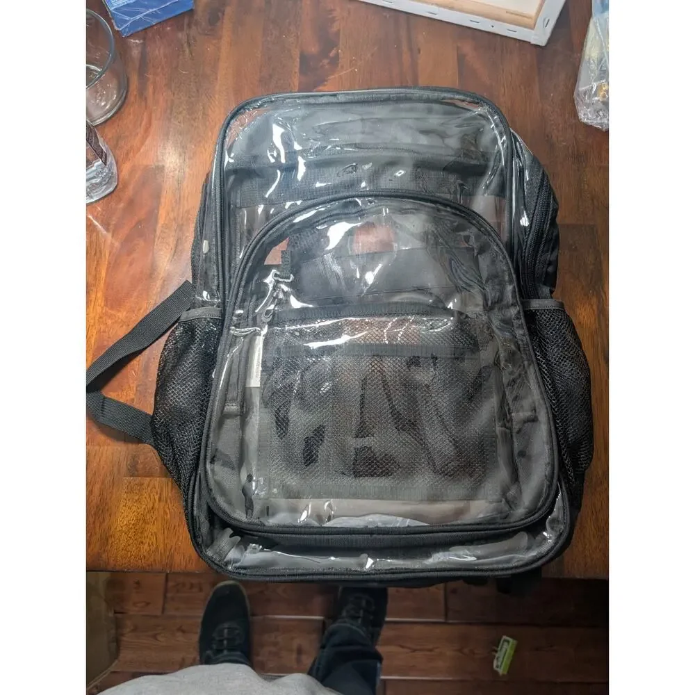 Clear Backpack Stadium Approved Transparent School Security Bag Black Trim